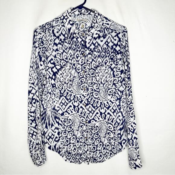 LILLY PULITZER Sea View Peacock Button Down Shirt in Size XS - Picture 1 of 6